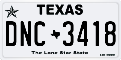 TX license plate DNC3418