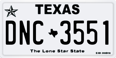 TX license plate DNC3551