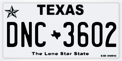 TX license plate DNC3602