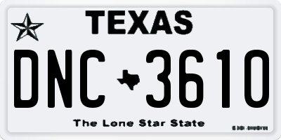 TX license plate DNC3610