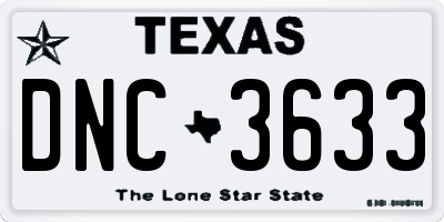 TX license plate DNC3633