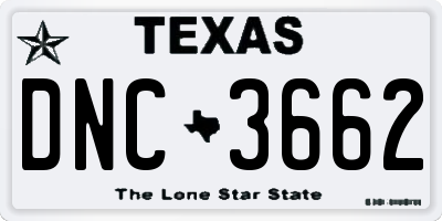 TX license plate DNC3662