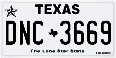 TX license plate DNC3669