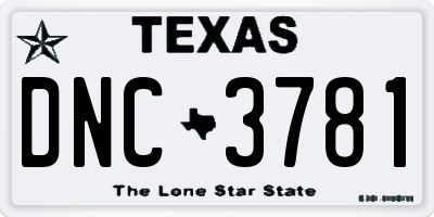 TX license plate DNC3781