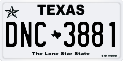 TX license plate DNC3881