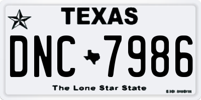 TX license plate DNC7986