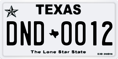 TX license plate DND0012