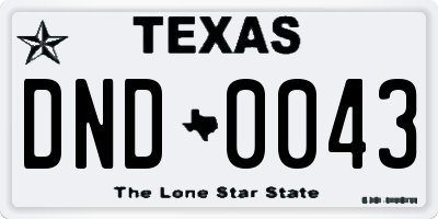 TX license plate DND0043