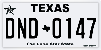 TX license plate DND0147