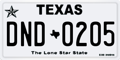 TX license plate DND0205