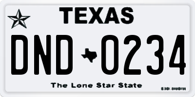 TX license plate DND0234