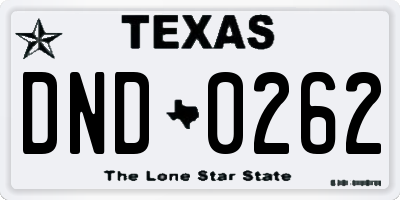 TX license plate DND0262