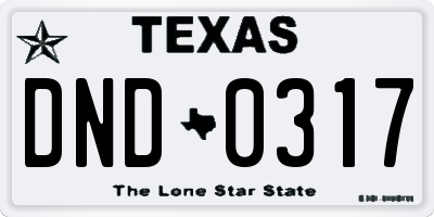 TX license plate DND0317