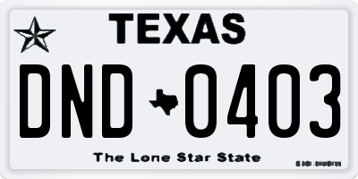 TX license plate DND0403