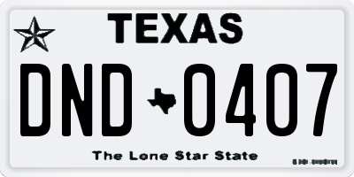 TX license plate DND0407