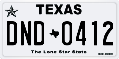 TX license plate DND0412