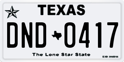 TX license plate DND0417