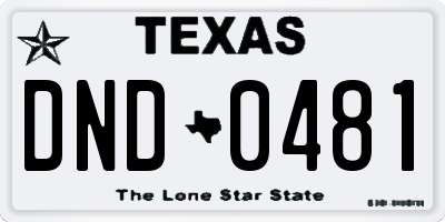 TX license plate DND0481