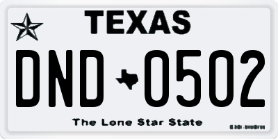 TX license plate DND0502