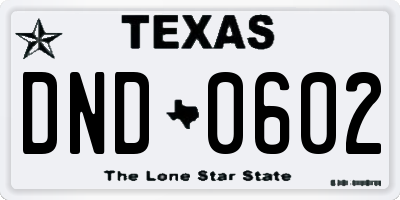 TX license plate DND0602