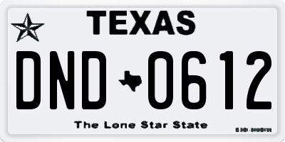 TX license plate DND0612