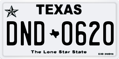 TX license plate DND0620