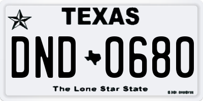 TX license plate DND0680