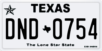 TX license plate DND0754