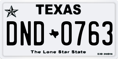 TX license plate DND0763