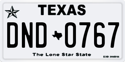 TX license plate DND0767