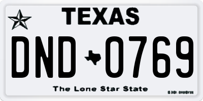 TX license plate DND0769