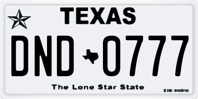 TX license plate DND0777