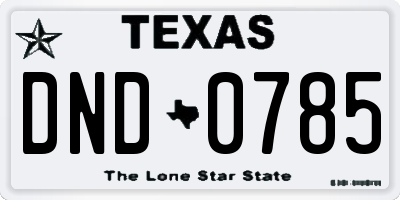 TX license plate DND0785