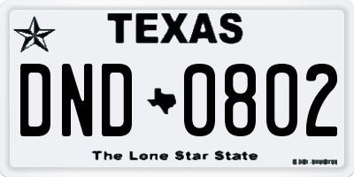TX license plate DND0802