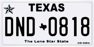 TX license plate DND0818