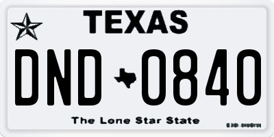 TX license plate DND0840