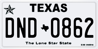 TX license plate DND0862