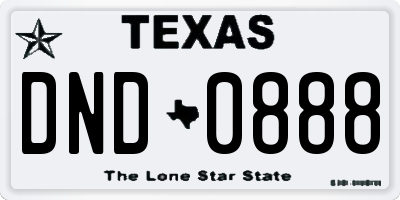 TX license plate DND0888
