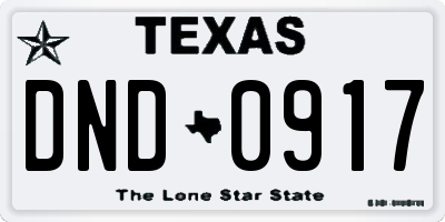 TX license plate DND0917