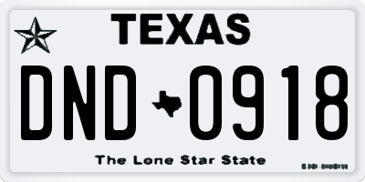 TX license plate DND0918