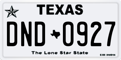 TX license plate DND0927
