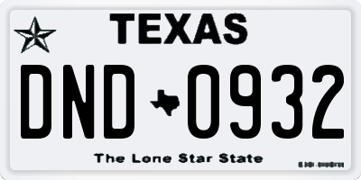 TX license plate DND0932