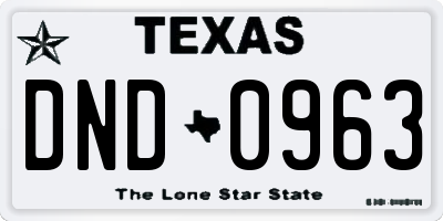 TX license plate DND0963