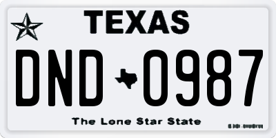 TX license plate DND0987