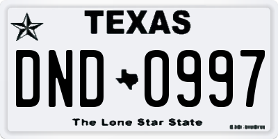 TX license plate DND0997