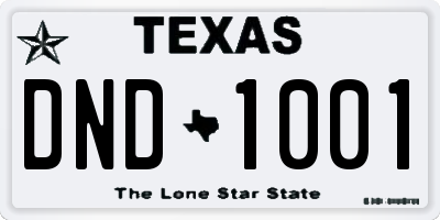TX license plate DND1001