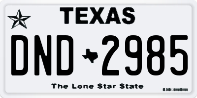 TX license plate DND2985