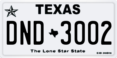 TX license plate DND3002