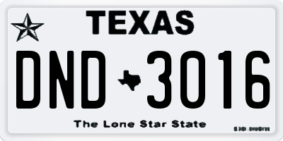 TX license plate DND3016