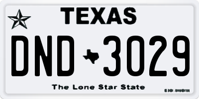 TX license plate DND3029